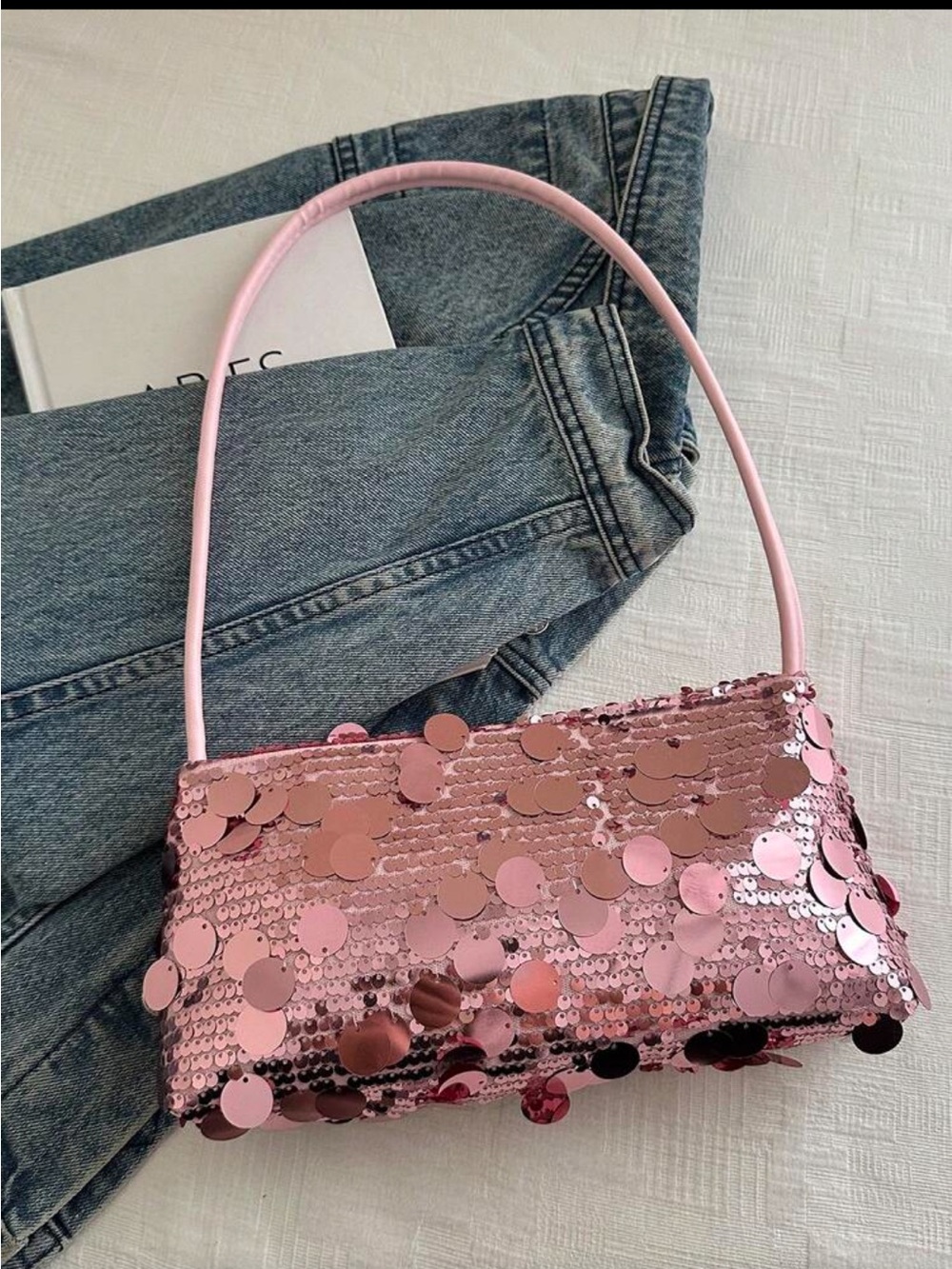 Pink Sequin Shoulder Bag - Fashionable Evening Accessory